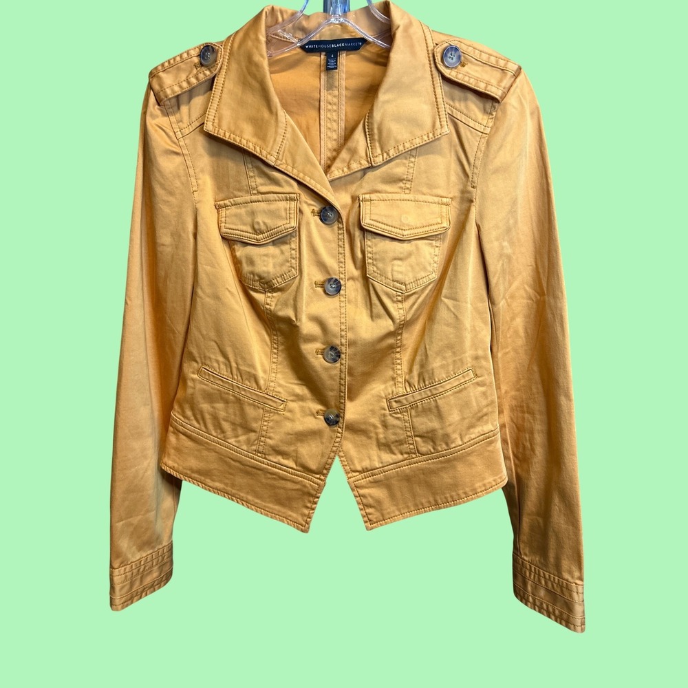 White House Black Market Jacket Women 4 Yellow Utility Military Safari Stretch